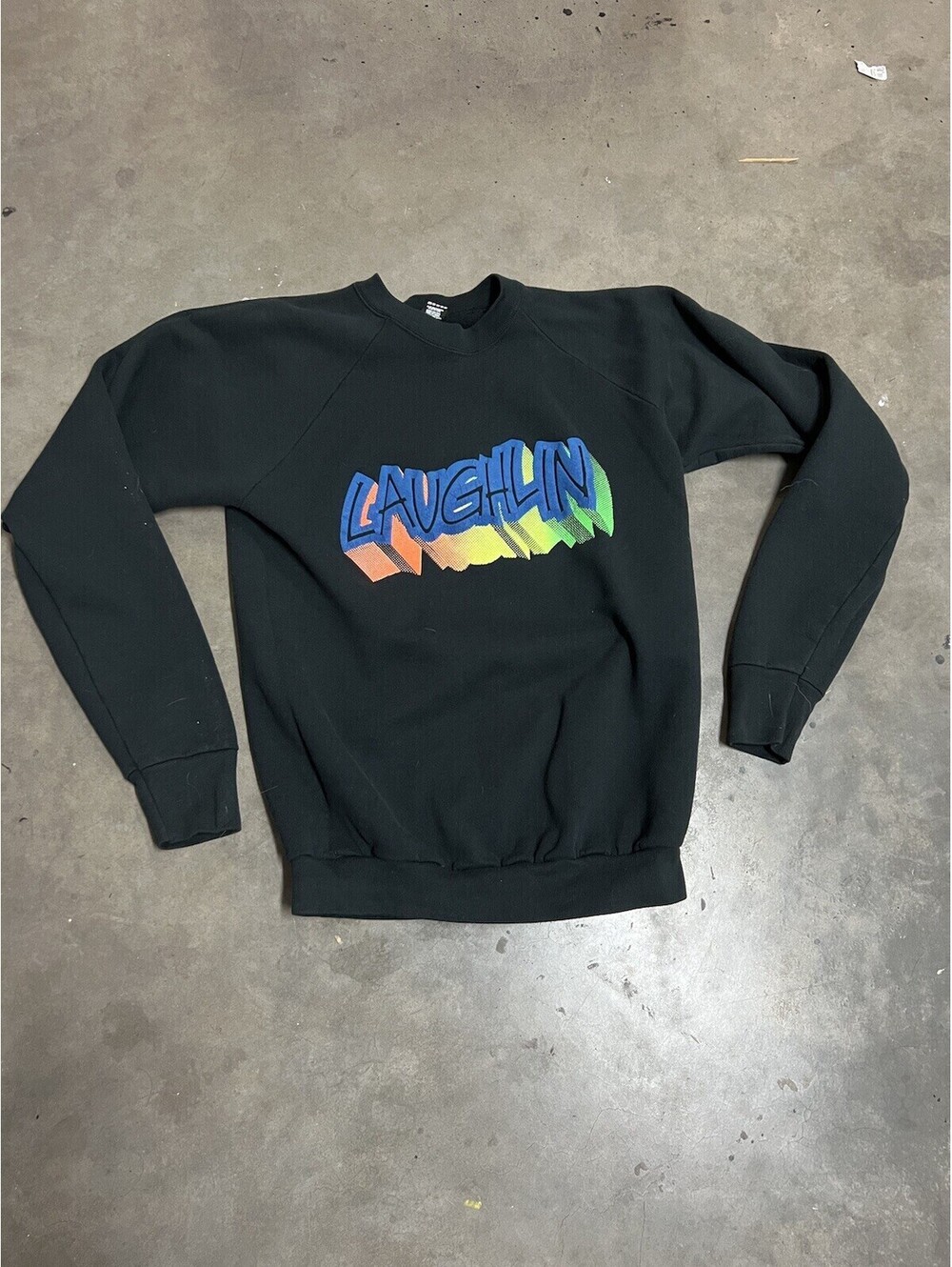 Vtg 80s Laughlin Nevada Neon Spellout Sweatshirt XL Fits M
